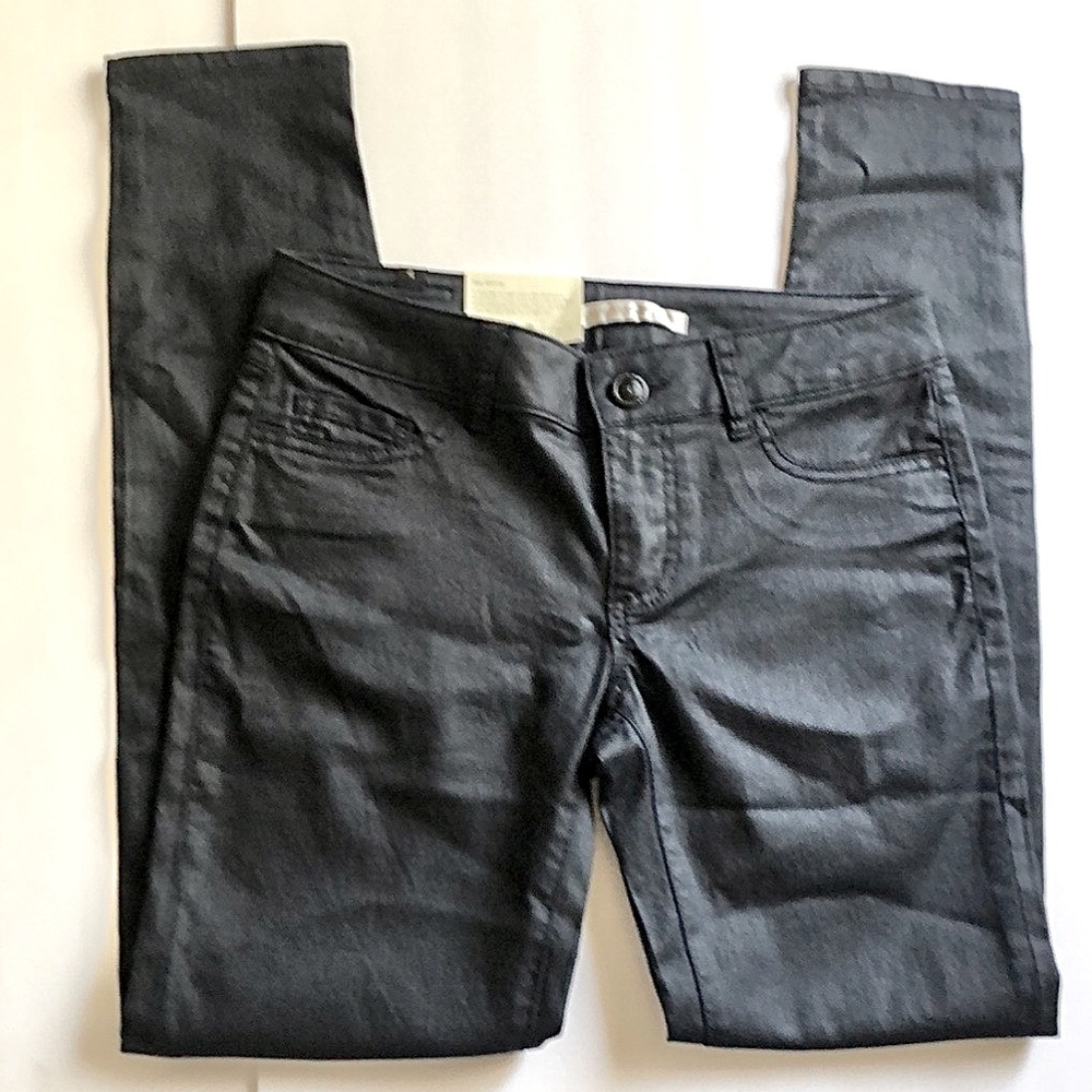 Lauren Conrad black wax coated low rise Slim Skinny Jeans size 4/6 30x29 New